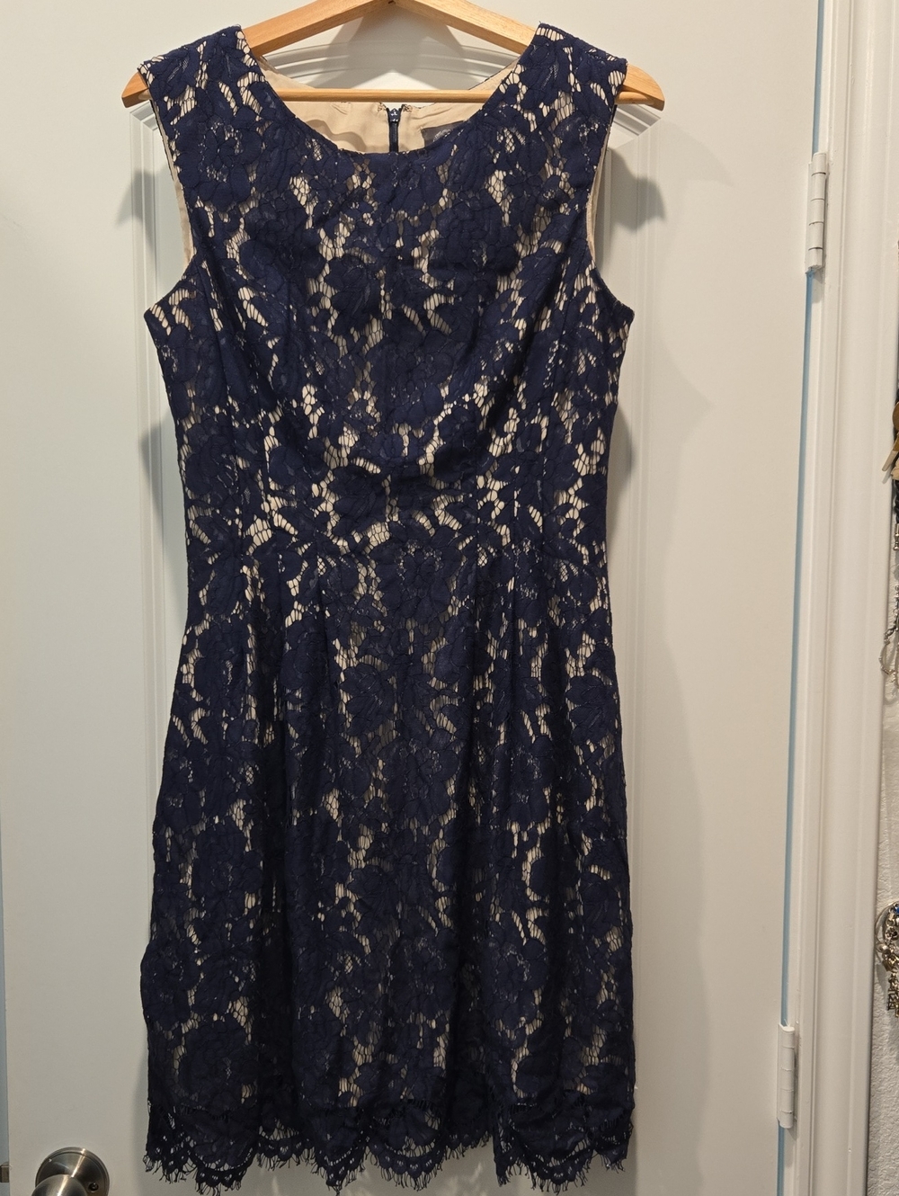 Vince Camuto Navy Lace Midi Dress with Nude Lining
